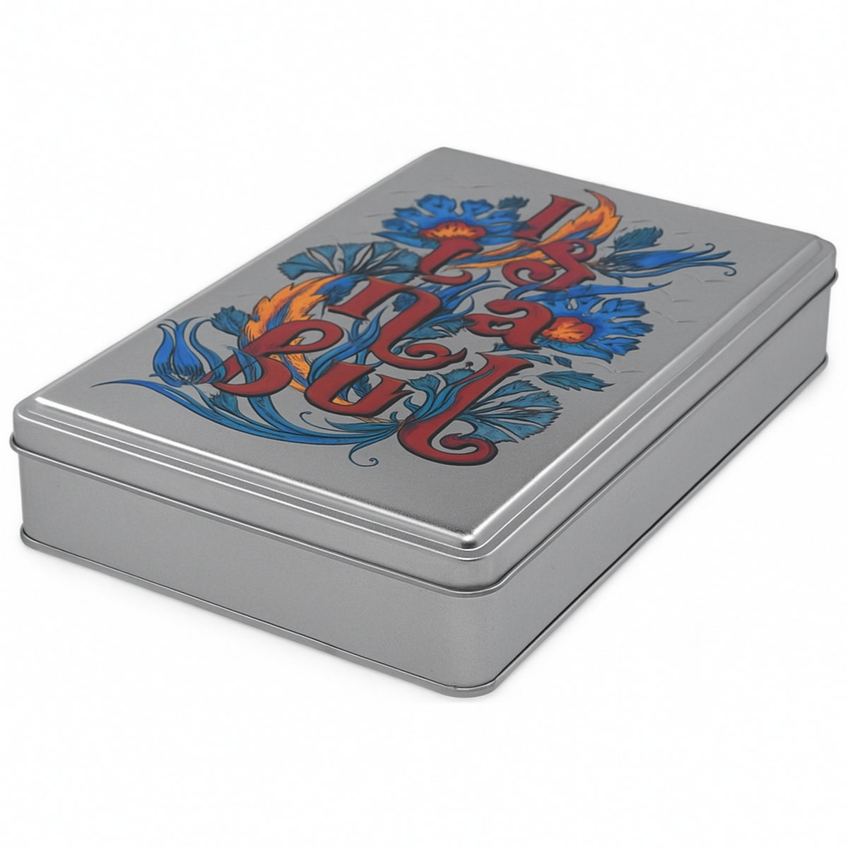 Custom Printed 170x260x40 mm Matte Silver Rectangular Tin Box