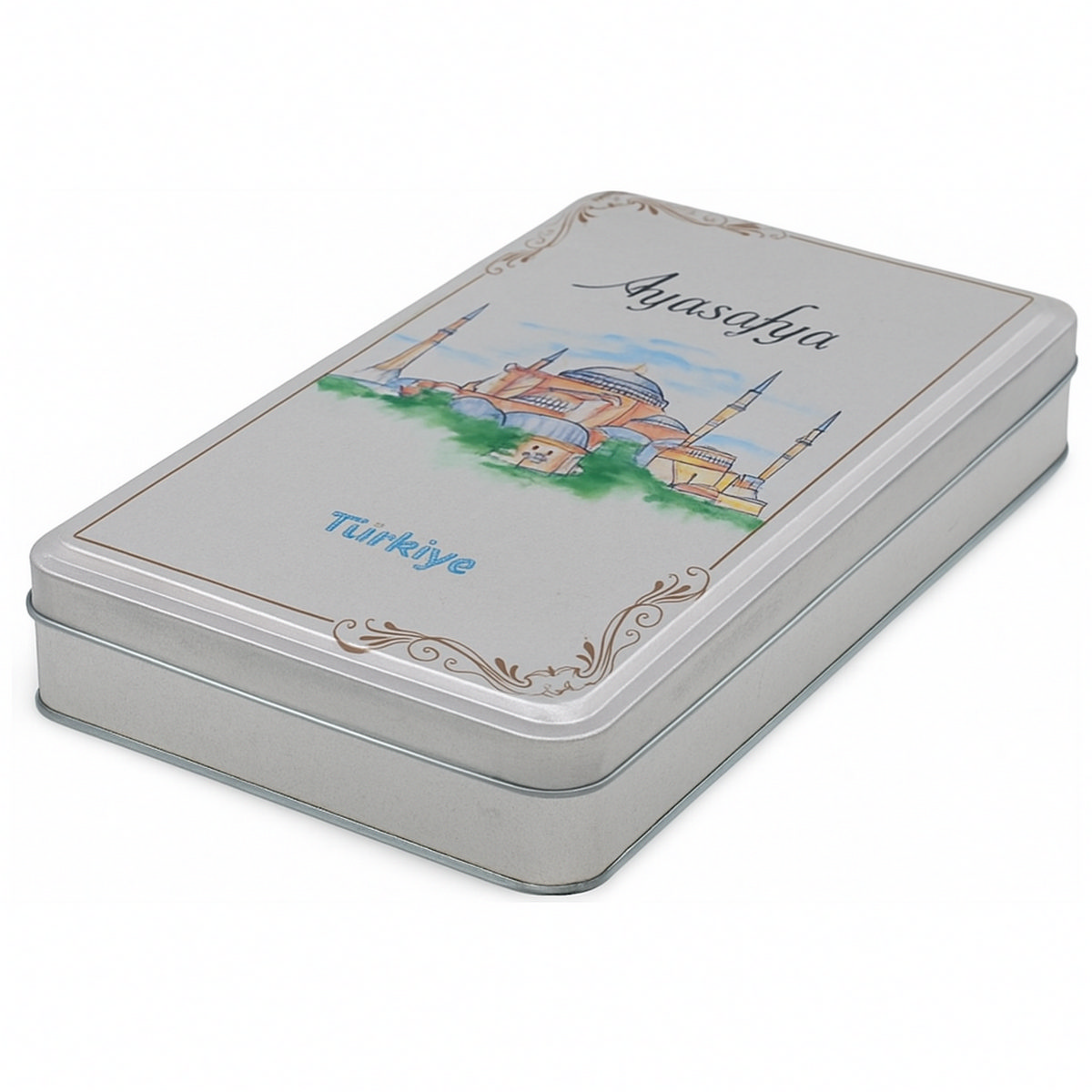 Custom Printed 140x240x45 mm Matte Silver Rectangular Tin Box