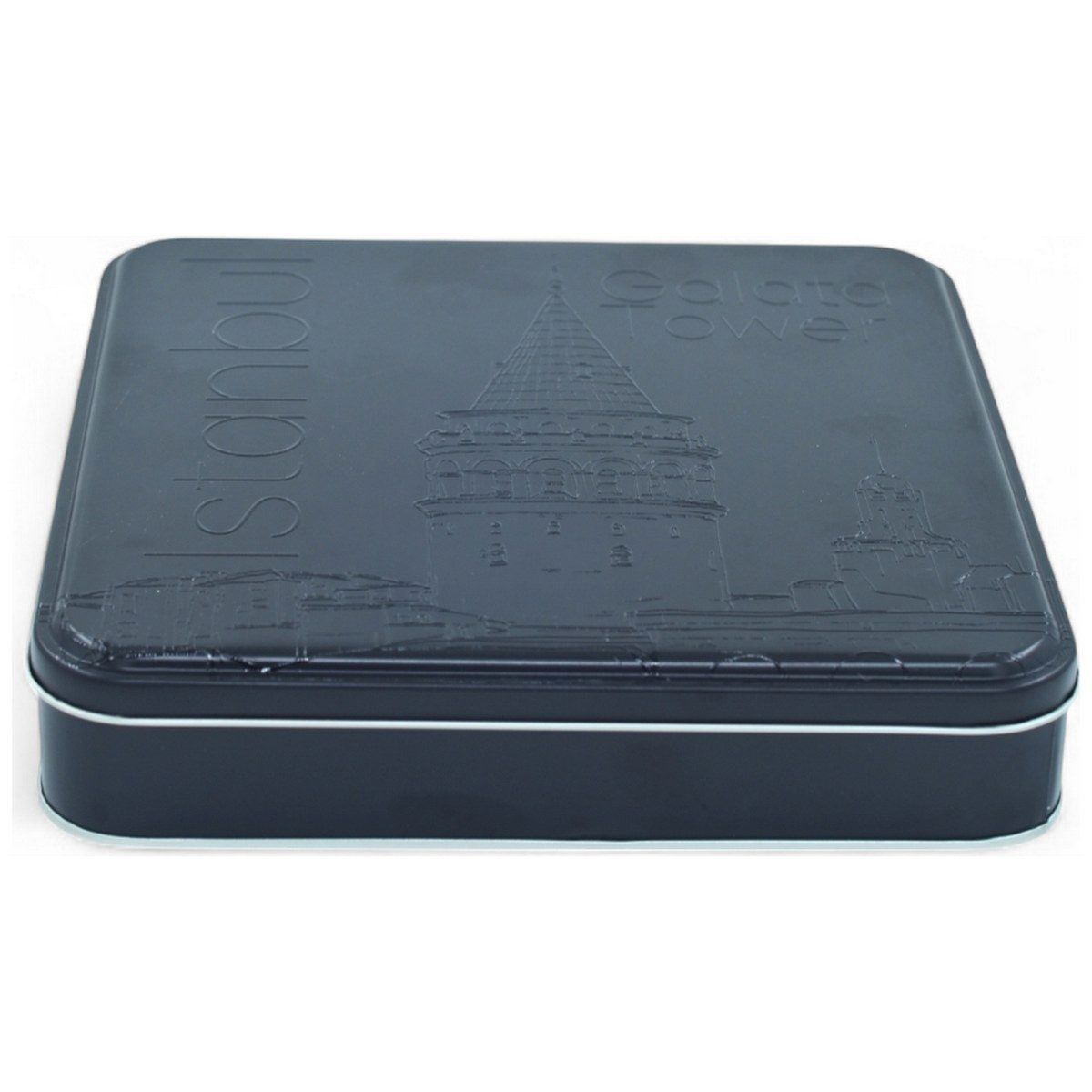 Custom Printed 158x158x40 mm Matte Black Square Tin Box