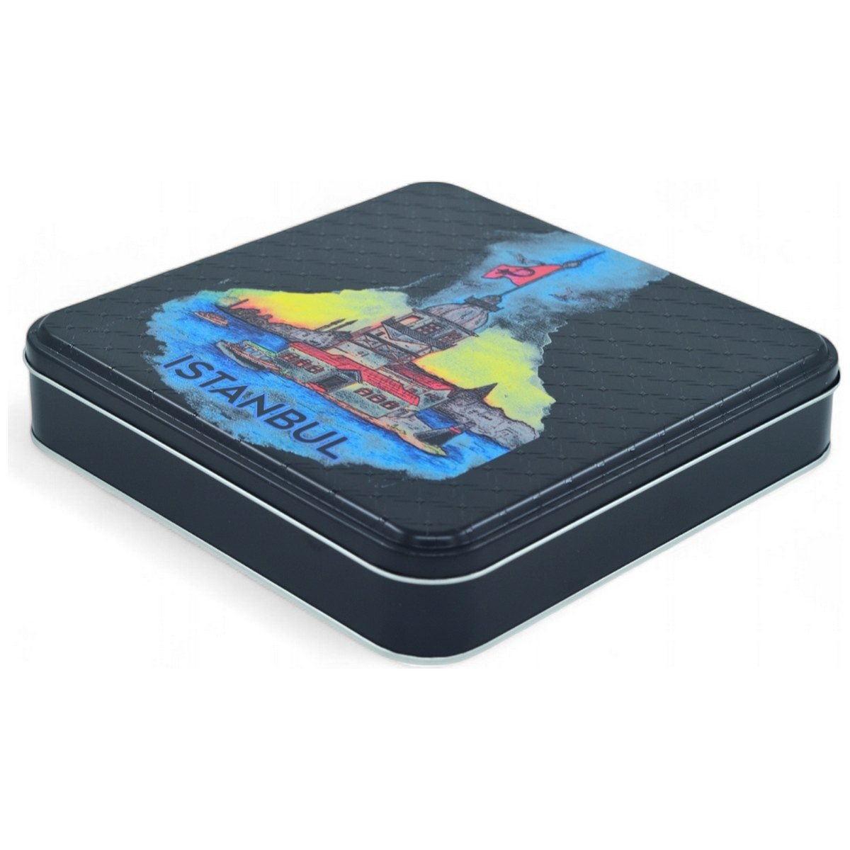 Custom Printed 158x158x40 mm Matte Black Square Tin Box