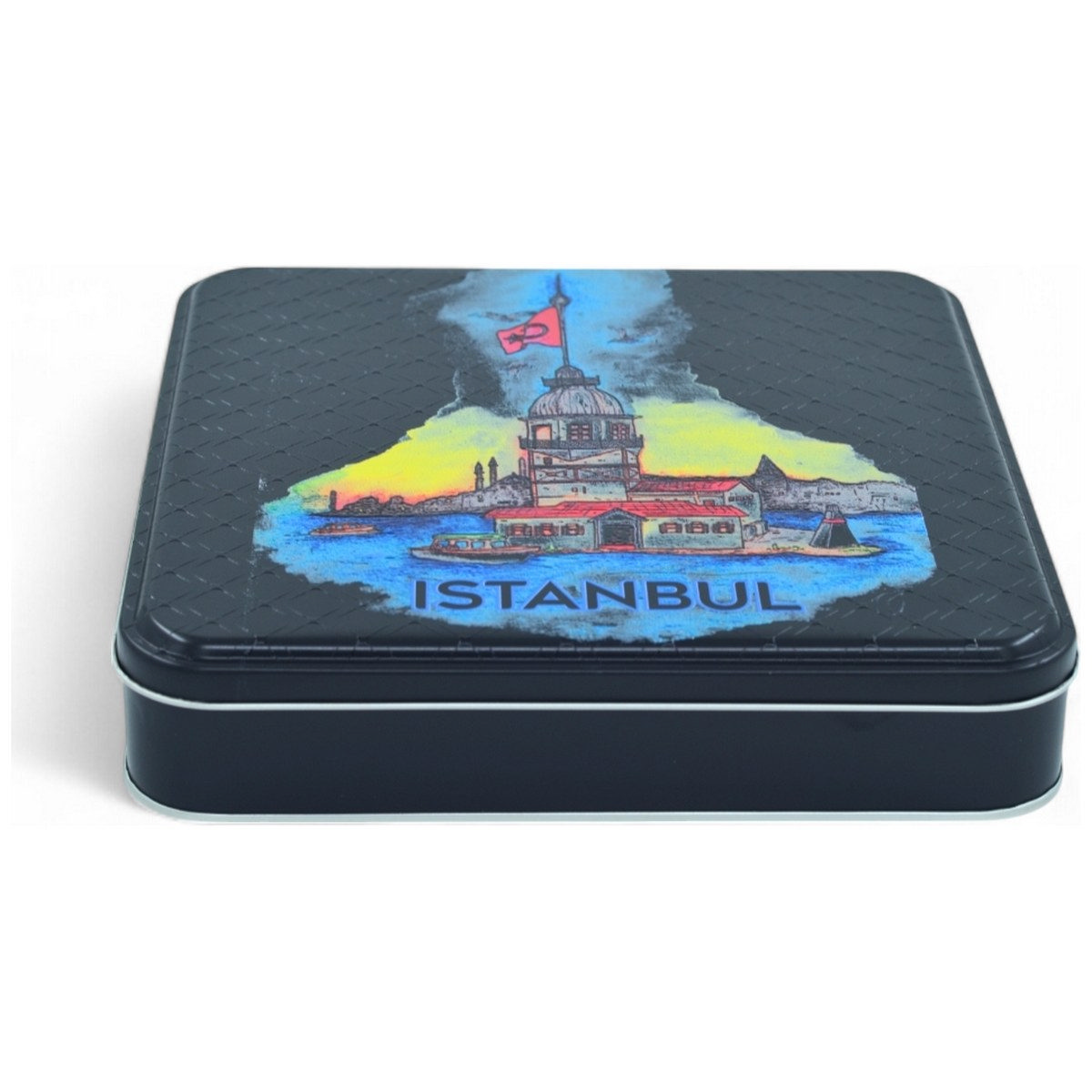 Custom Printed 158x158x40 mm Matte Black Square Tin Box
