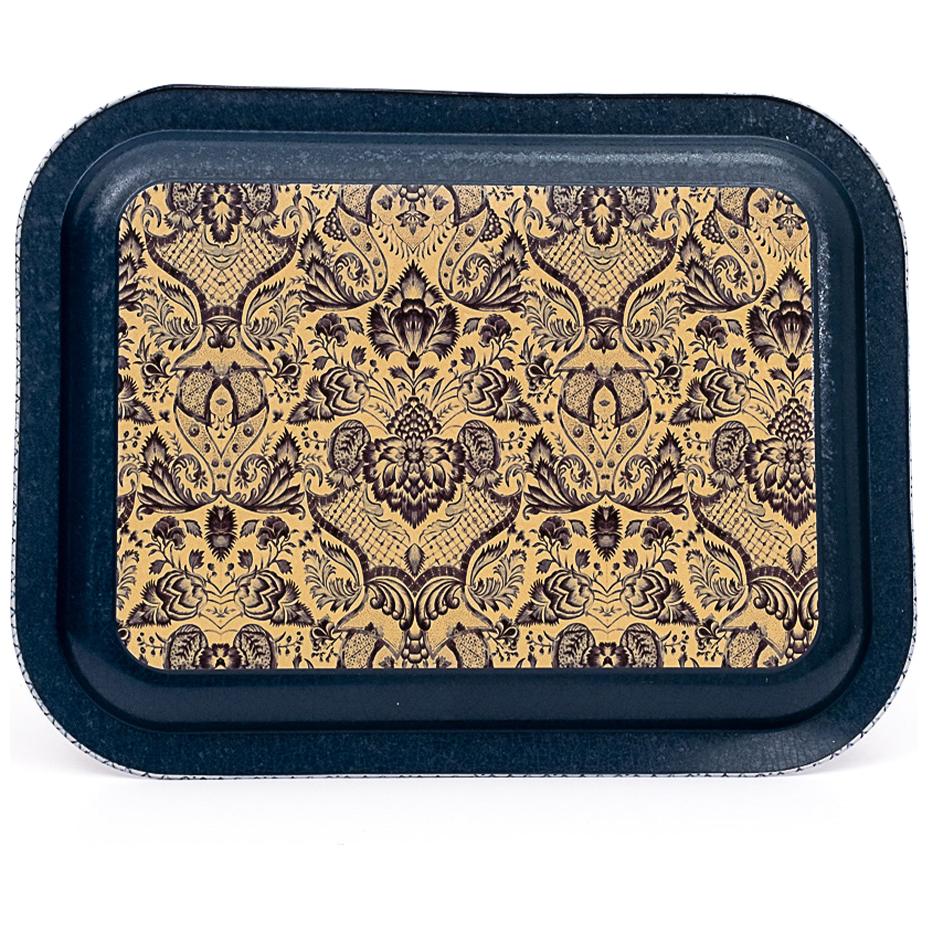 233 x 307 mm Rectangular Metal Tray Azulejo-Inspired Blue &amp; White Decorative Pattern