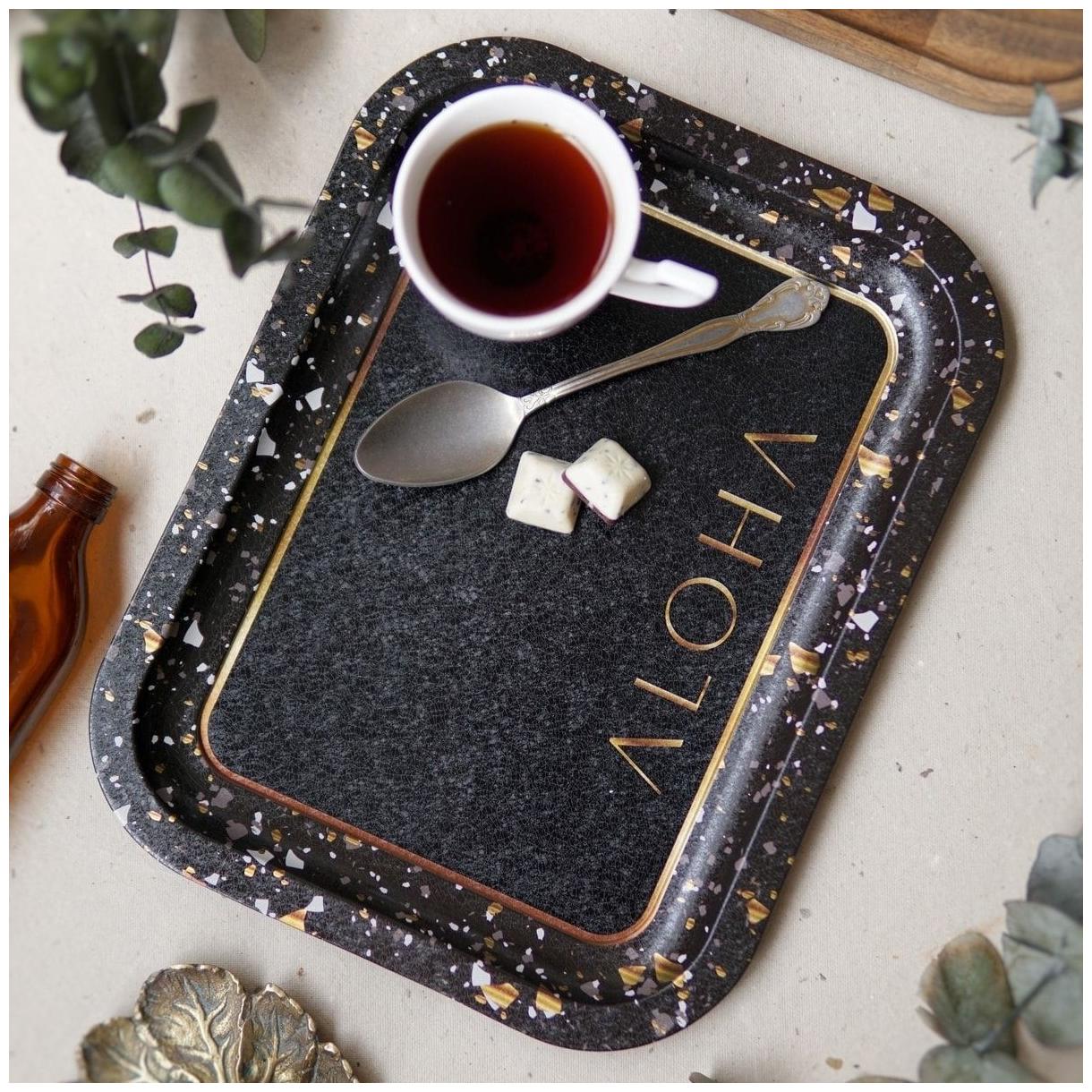 233 x 307 mm Rectangular Metal Tray Terrazzo Black