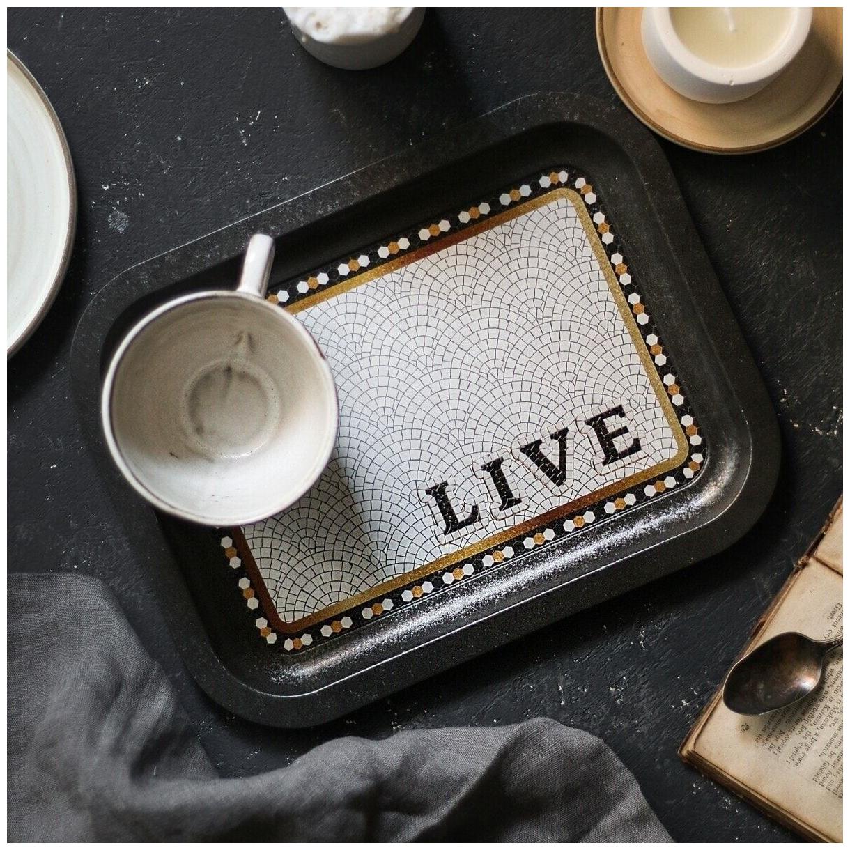 233 x 307 mm Rectangular Metal Tray Geometric Mosaic Pattern