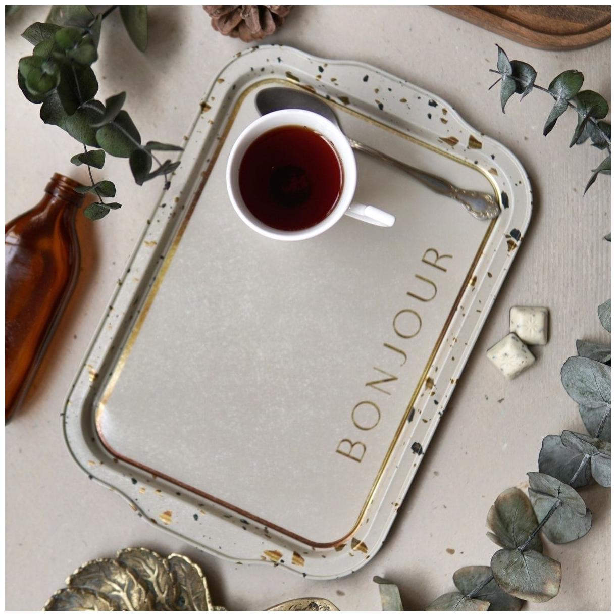 215x316 mm  Rectangular Metal Tray Handle Terrazzo Cream