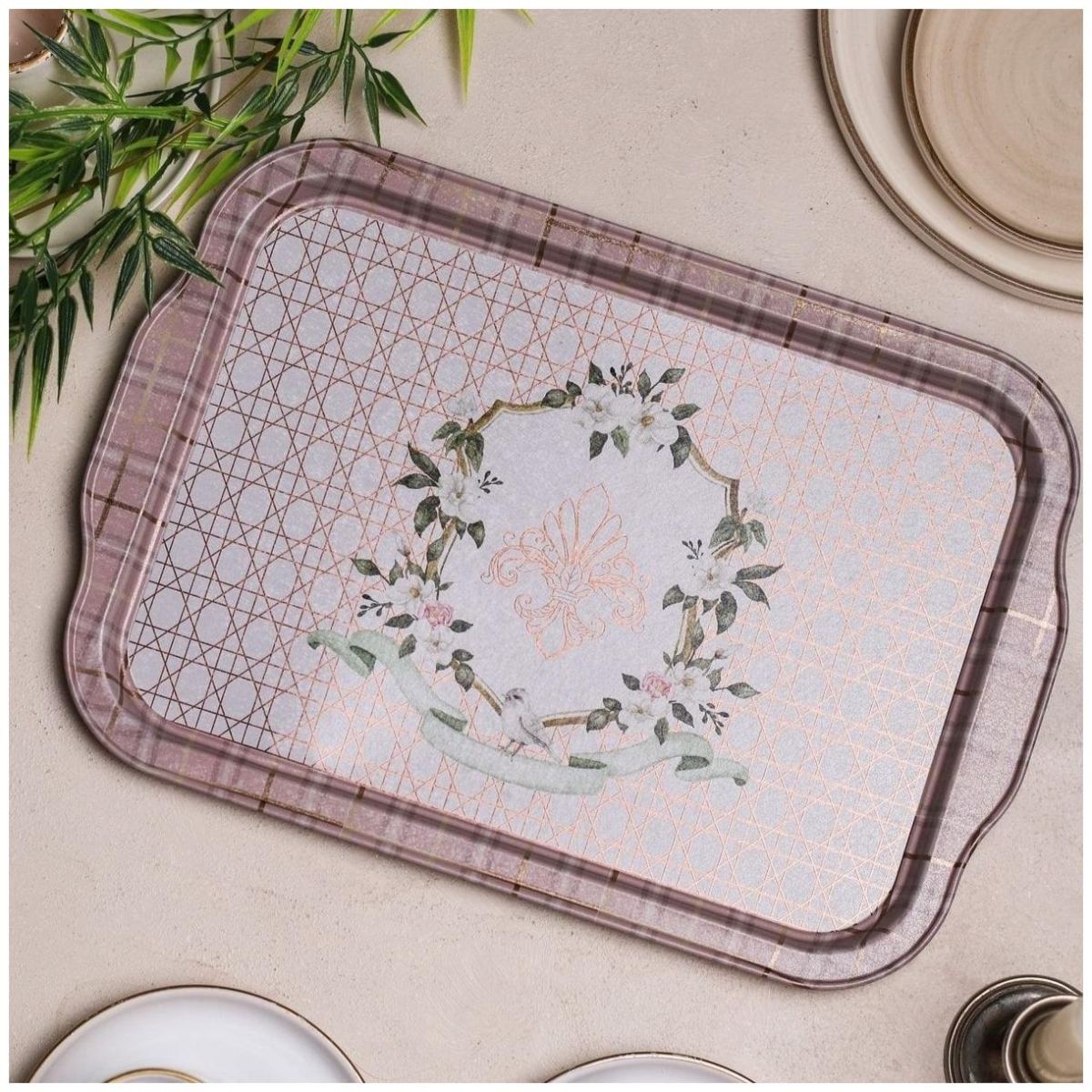 215x316 mm  Rectangular Metal Tray Handle Rosy