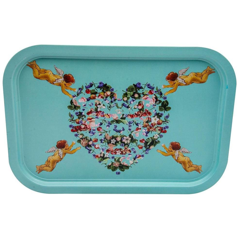 285x400 mm Rectangular Metal Tray Cherubic Floral Heart