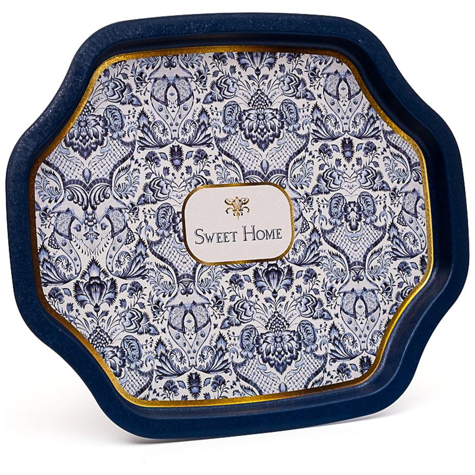 Curved wavy edge Tray  278x332 mm Azulejo-Inspired Blue &amp; White Decorative Pattern