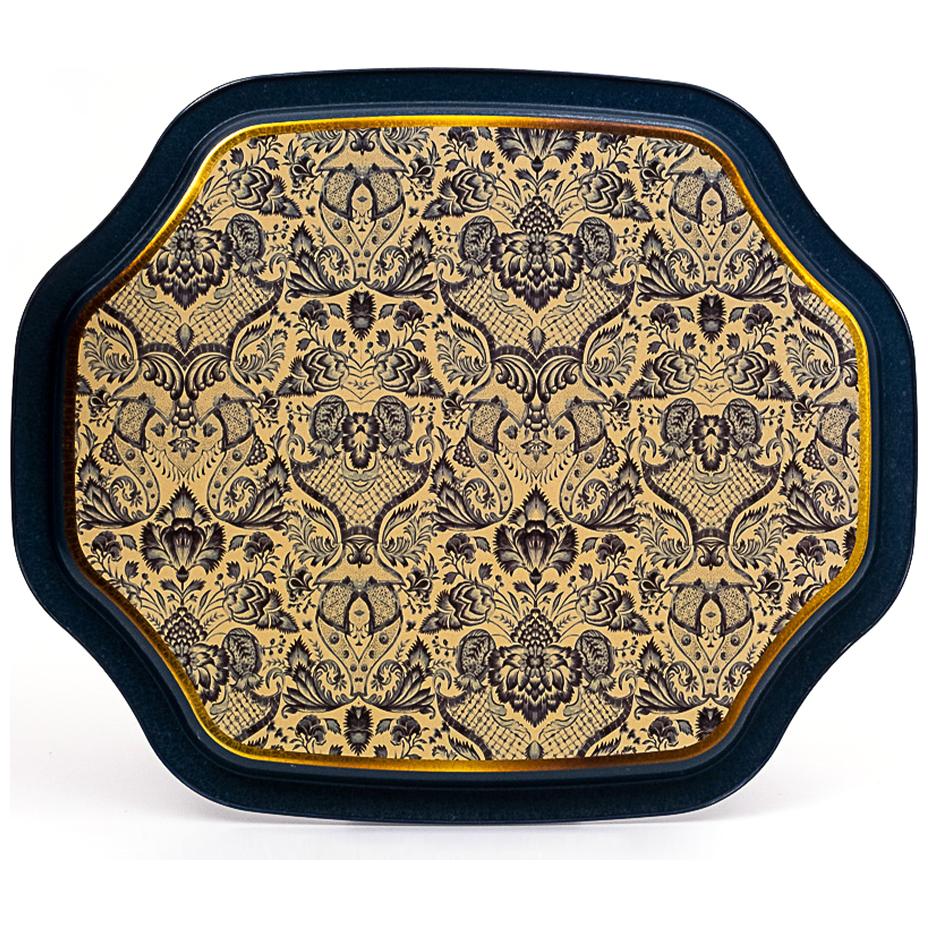 Curved wavy edge Tray  278x332 mm Azulejo-Inspired Blue &amp; White Decorative Pattern