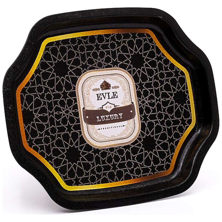 Curved wavy edge Tray  160x190 mm gold geometric pattern black background