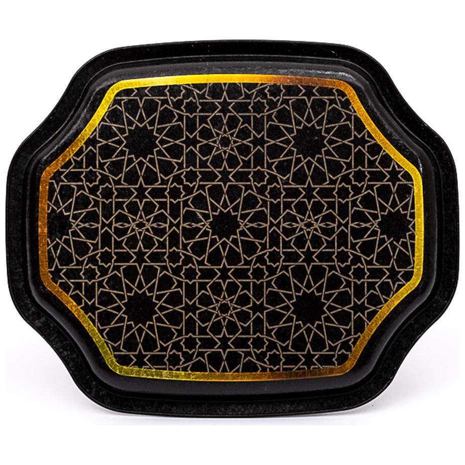 Curved wavy edge Tray  160x190 mm gold geometric pattern black background
