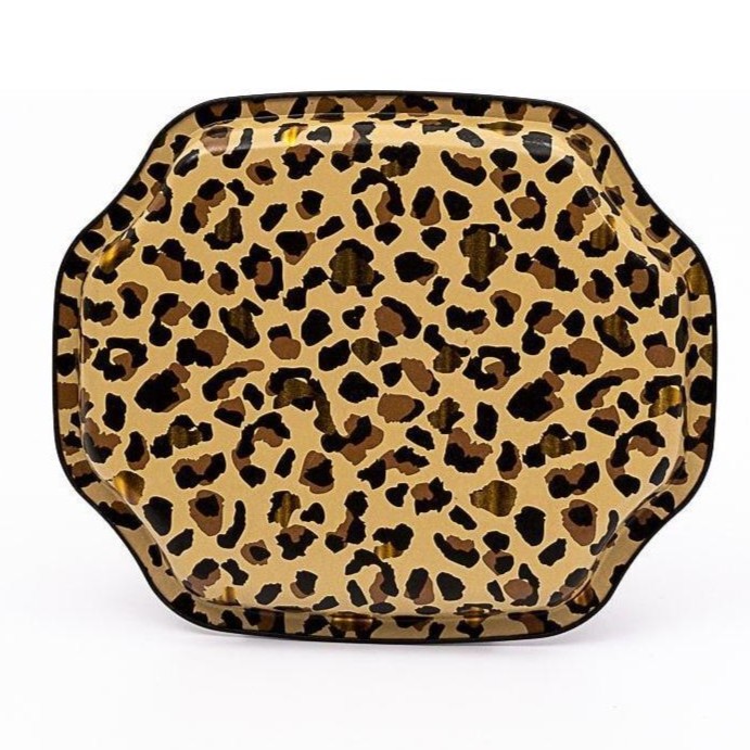 Curved wavy edge Tray  160x190 mm Gold Leopard Print Pattern