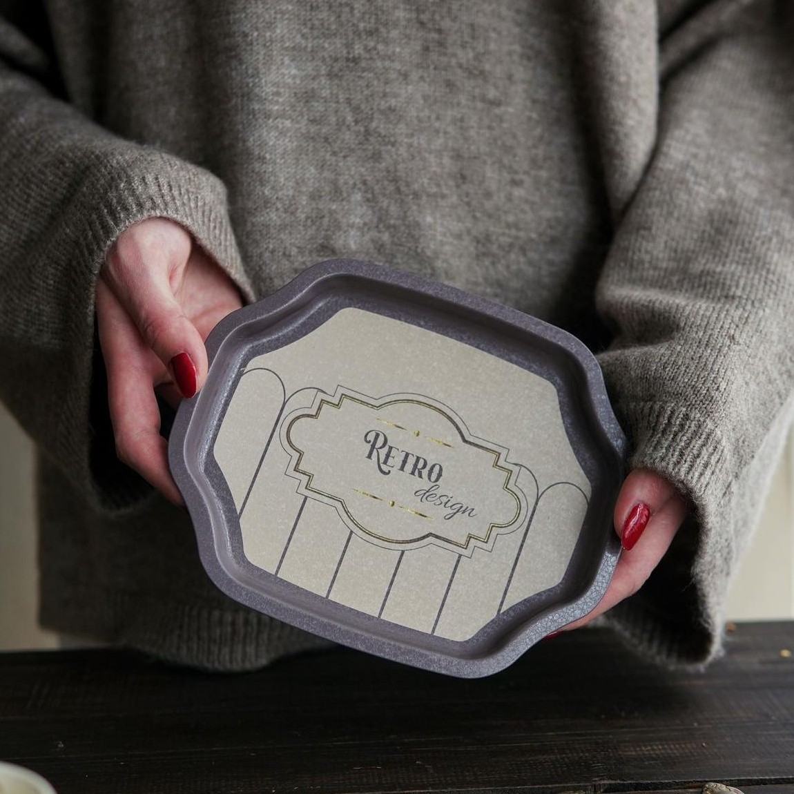 Curved wavy edge Tray  160x190 mm Retro