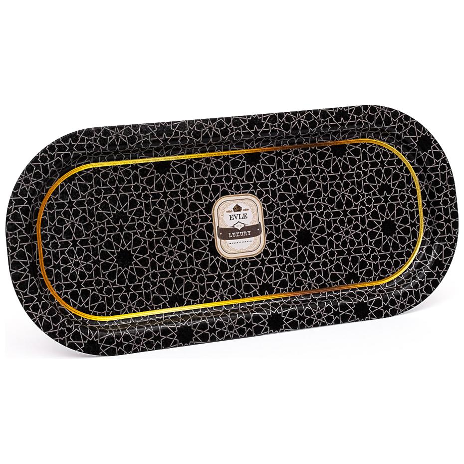 160x350 mm Rectangular Metal Tray gold geometric pattern black background