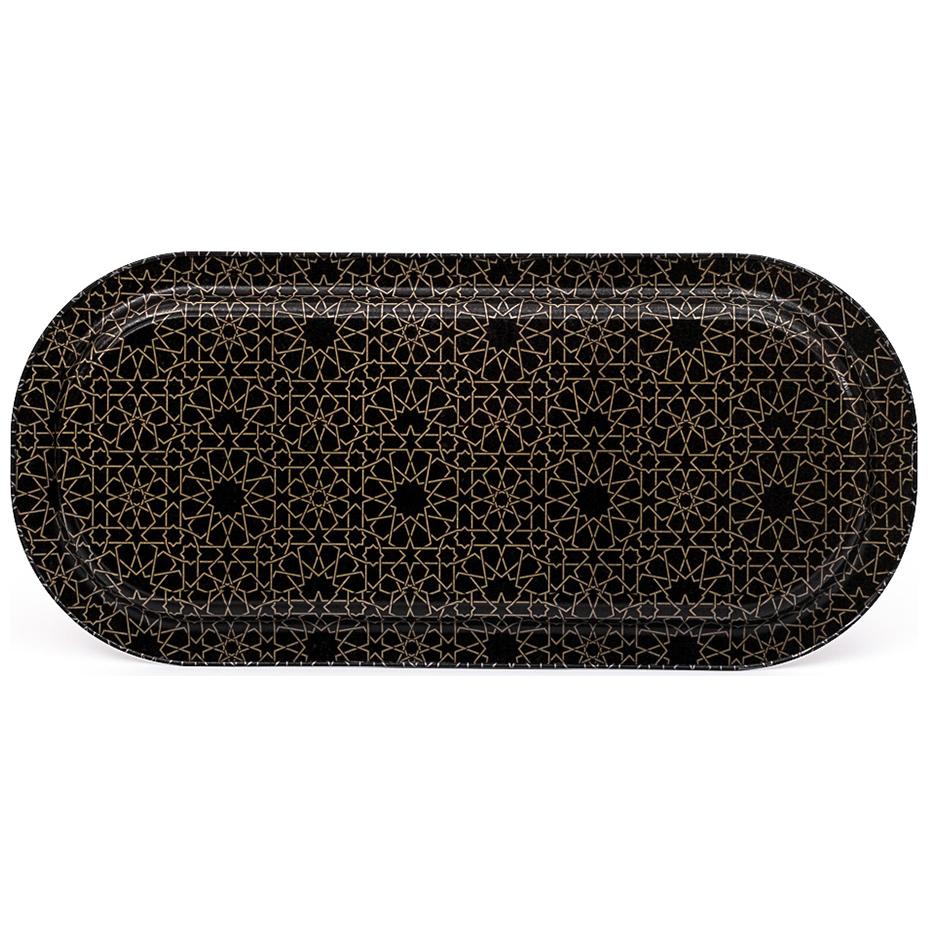 160x350 mm Rectangular Metal Tray gold geometric pattern black background