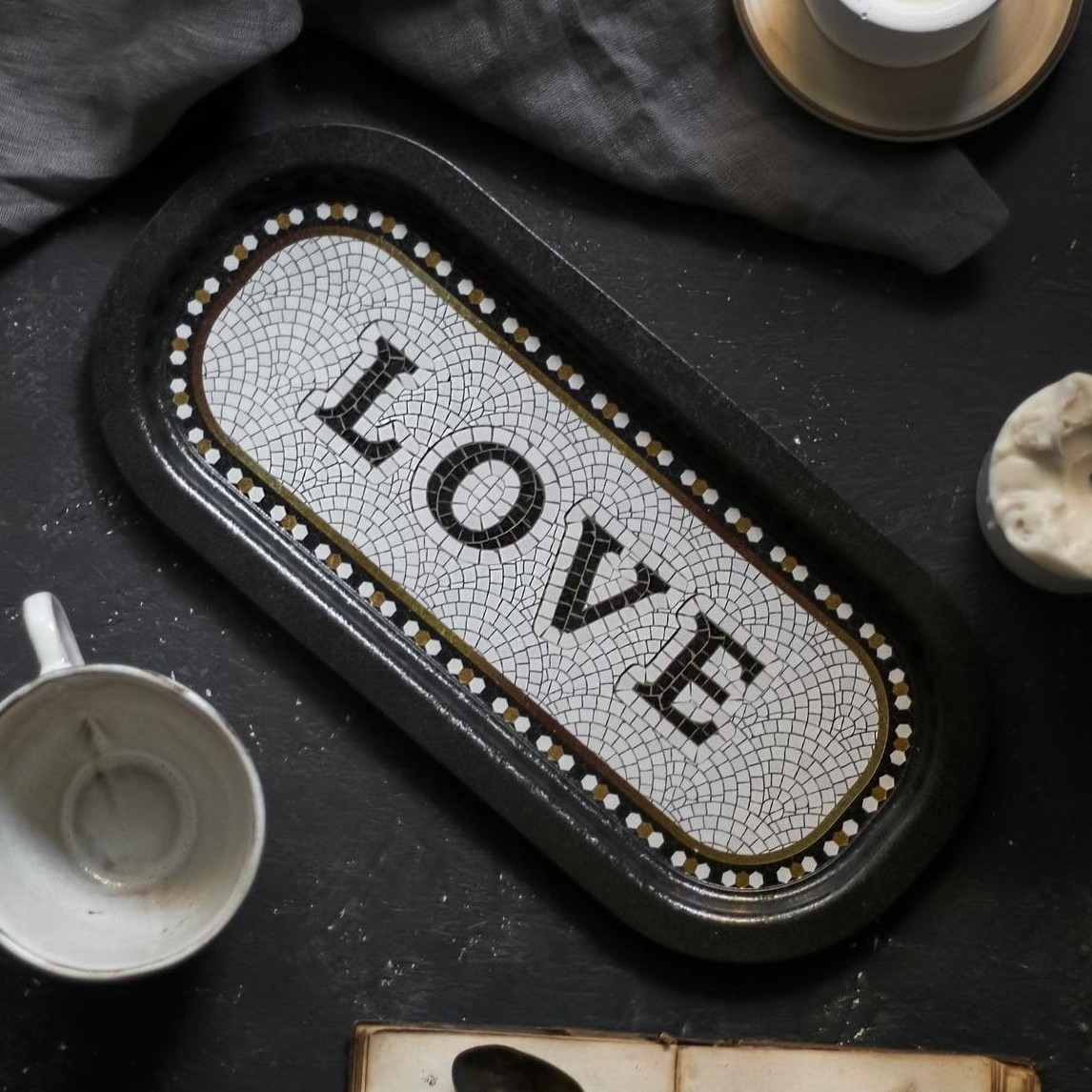 160x350 mm Rectangular Metal Tray Geometric Mosaic Pattern