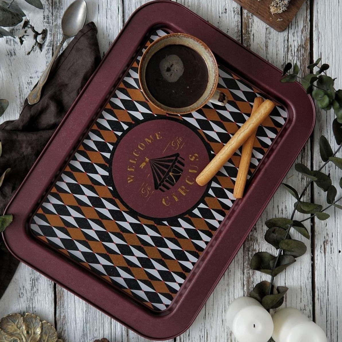 310x430 mm Metal Rectangular Tray Vintage Circus Elegance