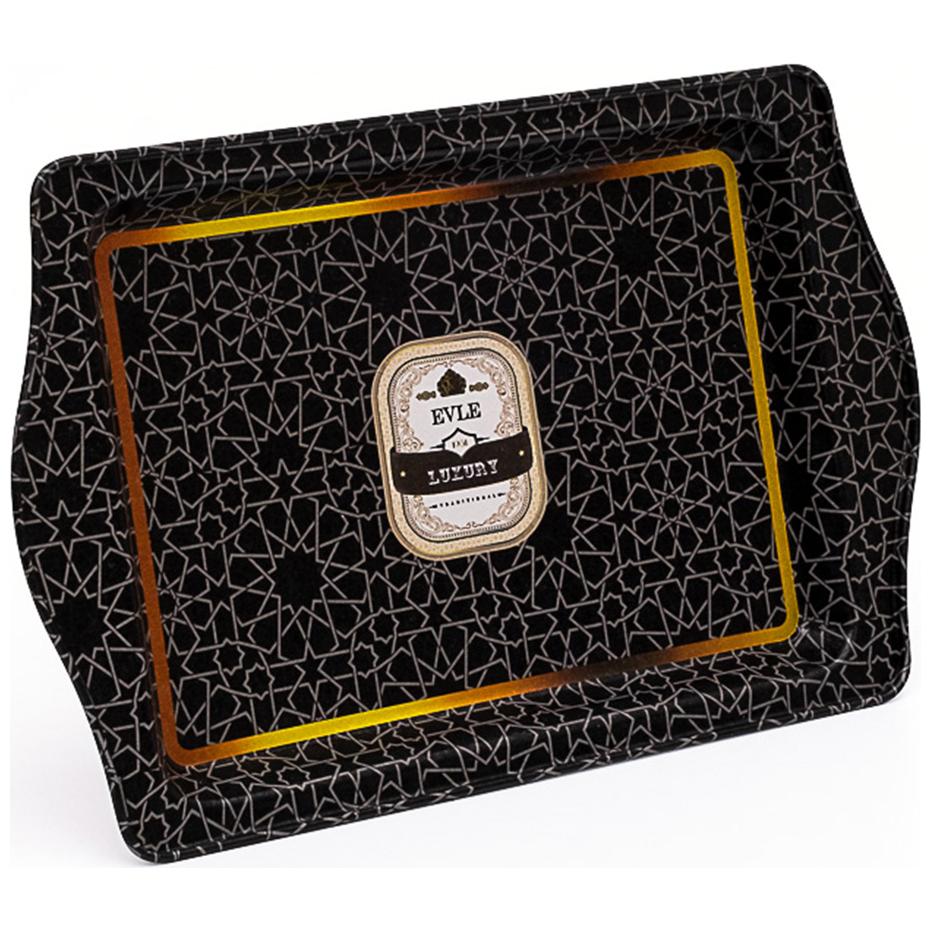 160 x 250 mm  Rectangular Metal Tray Handle gold geometric pattern black background