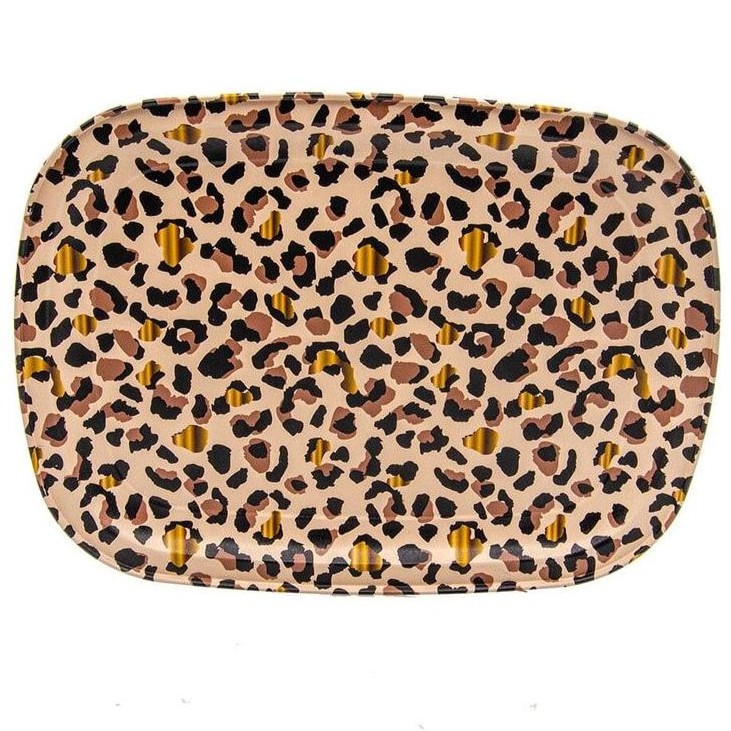 235 x 305 mm Metal Rectangular Tray Gold Leopard Print Pattern