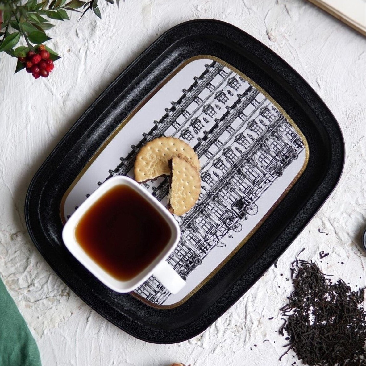 235 x 305 mm Metal Rectangular Tray vintage cityscapes illustration
