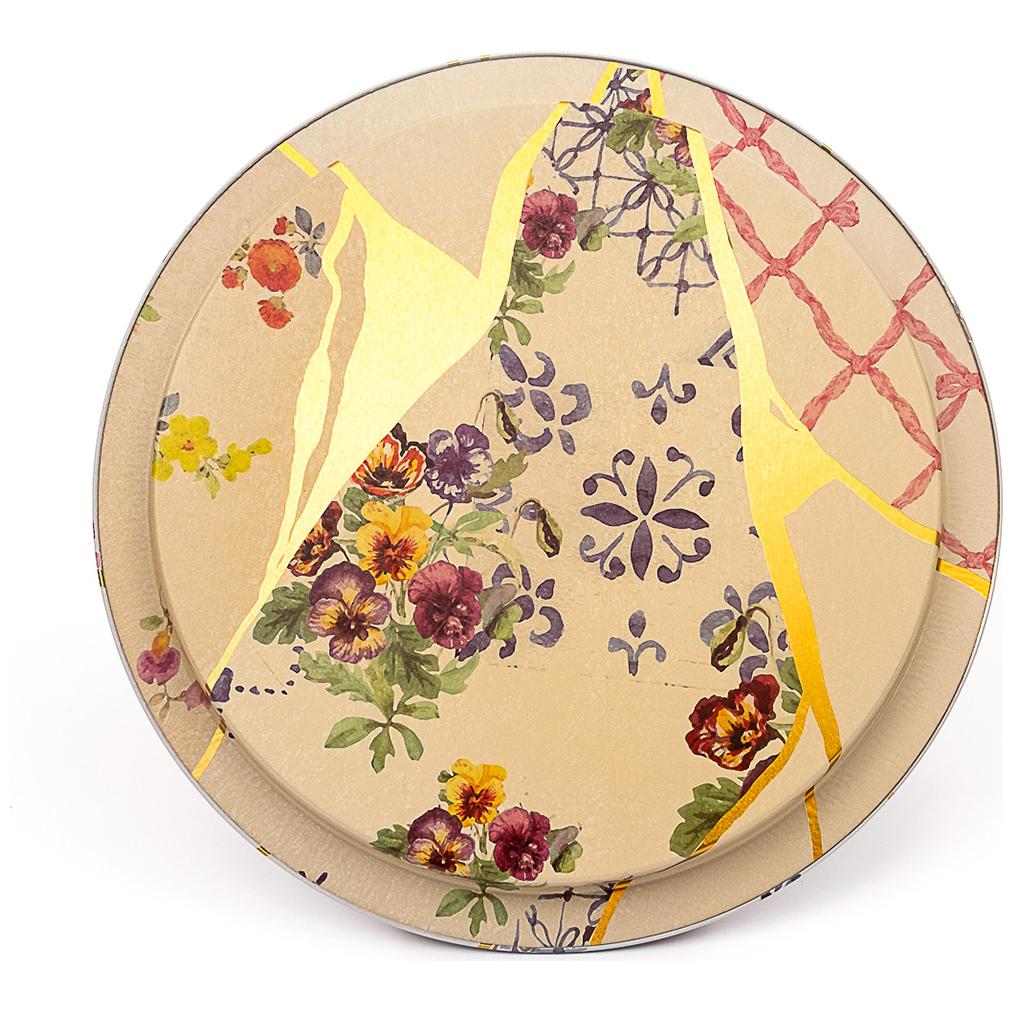 Ø315 mm Round Metal Tray  Kintsugi Gold vein Flower 