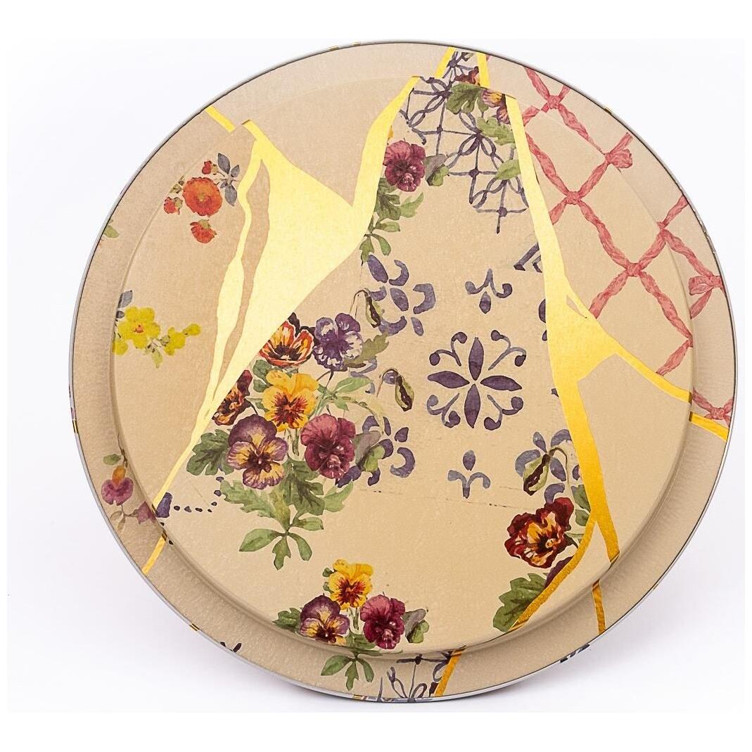 Ø315 mm Round Metal Tray  Kintsugi Gold vein Flower 