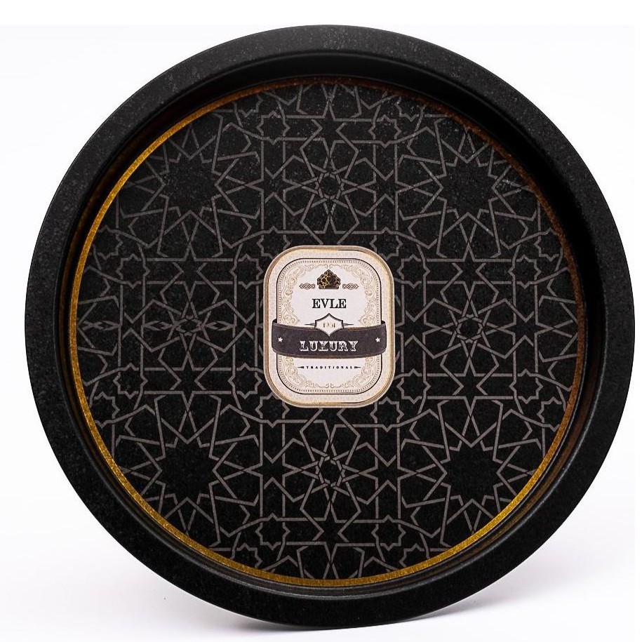 Ø315 mm Round Metal Tray  gold geometric pattern black background