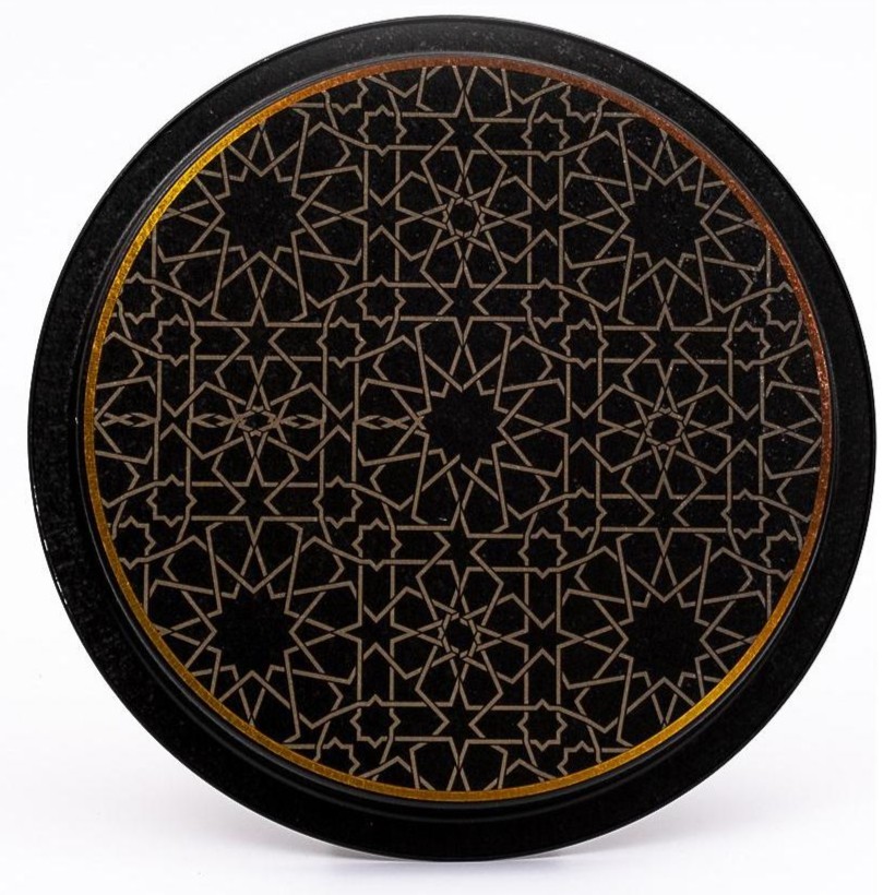 Ø315 mm Round Metal Tray  gold geometric pattern black background