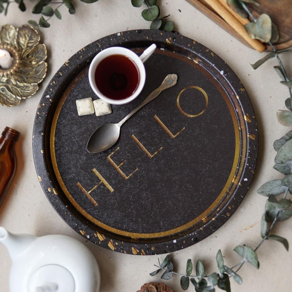 Ø315 mm Round Metal Tray  Terrazzo Brown