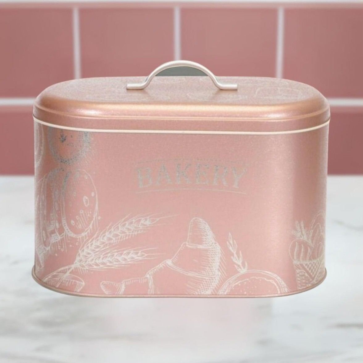 178 x 338 x 200 mm Metal Bread Box  Metal Handle 9.8L Bakery Rose Gold