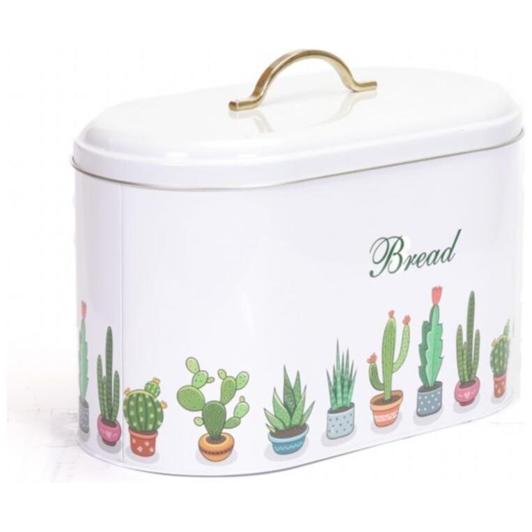 178 x 338 x 200 mm Metal Bread Box  Metal Handle 9.8L Cactus dessert