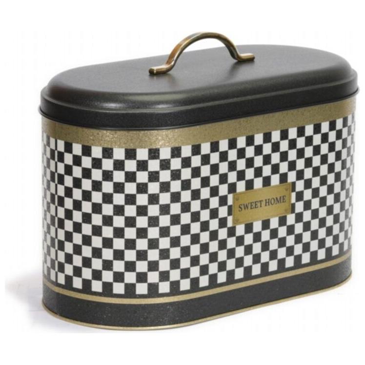 178 x 338 x 200 mm Metal Bread Box  Metal Handle 9.8L  Checkerboard