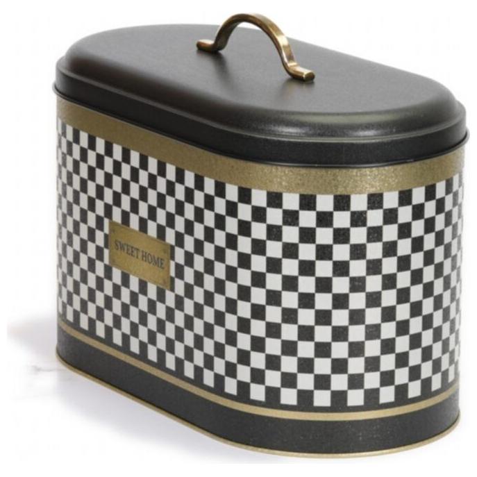 178 x 338 x 200 mm Metal Bread Box  Metal Handle 9.8L  Checkerboard