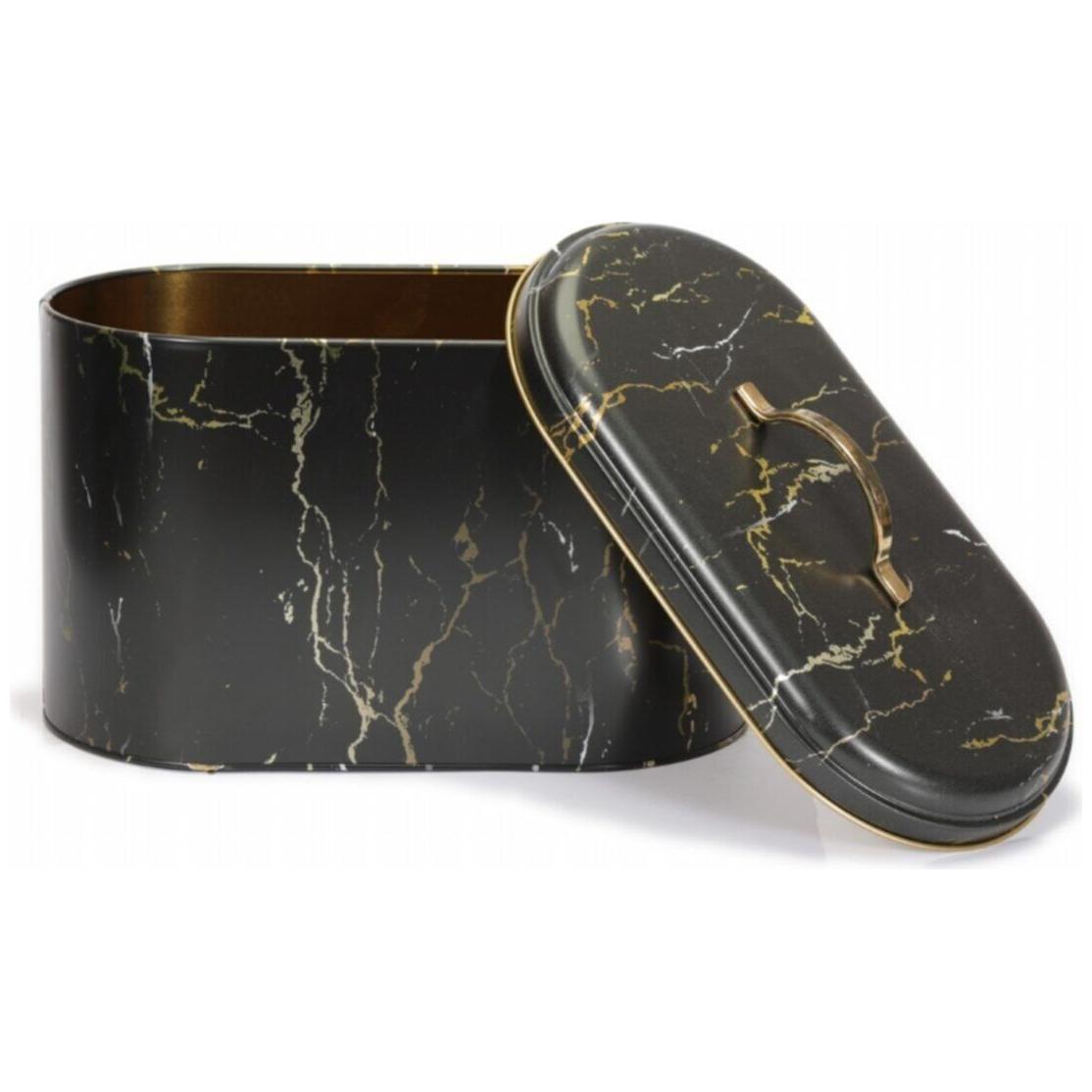 178 x 338 x 200 mm Metal Bread Box  Metal Handle 9.8L Marble Black