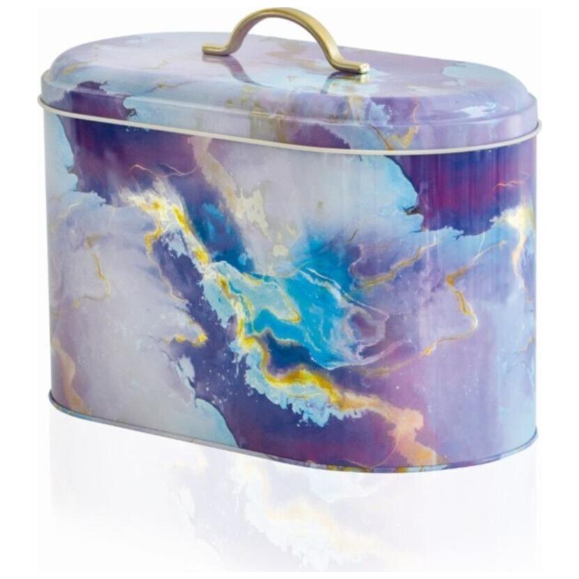 178 x 338 x 200 mm Metal Bread Box  Metal Handle 9.8L Pink and Gold Marble Texture