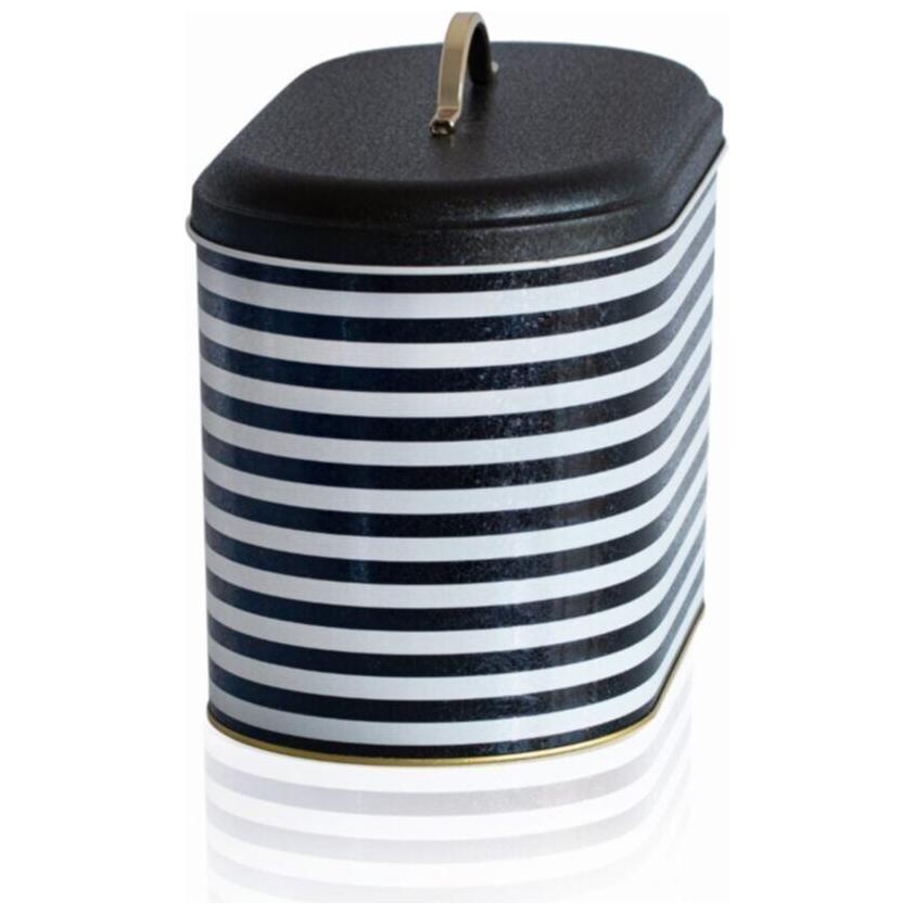 178 x 338 x 200 mm Metal Bread Box  Metal Handle 9.8L Black and White Line Pattern