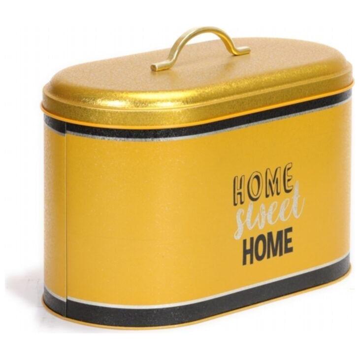 178 x 338 x 200 mm Metal Bread Box  Metal Handle 9.8L Gold Home Sweet Home