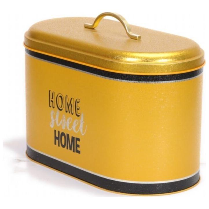 178 x 338 x 200 mm Metal Bread Box  Metal Handle 9.8L Gold Home Sweet Home