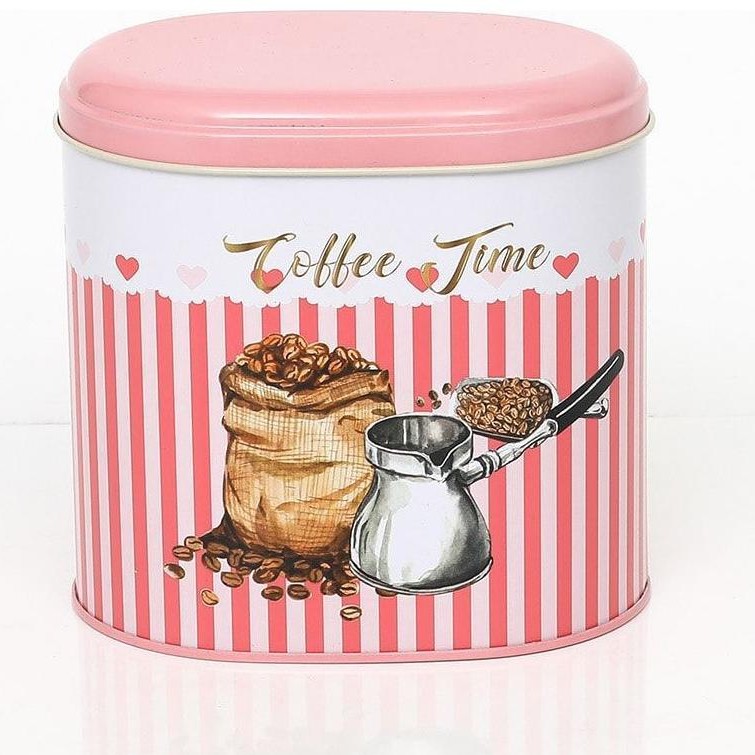 Oval Metal Tin – 140 x 120 x 130 mm (1.4L)  Coffee beans Pink Line Background 
