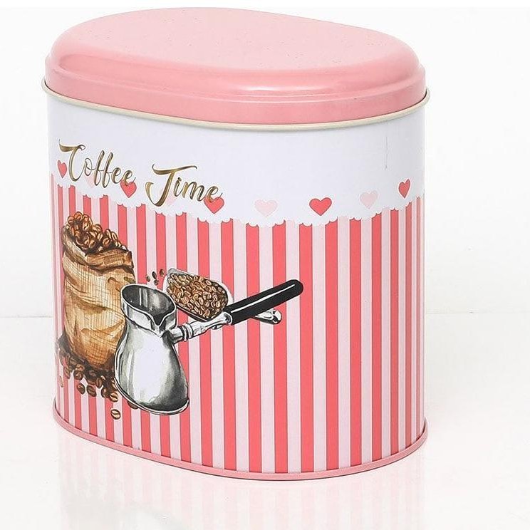 Oval Metal Tin – 140 x 120 x 130 mm (1.4L)  Coffee beans Pink Line Background 