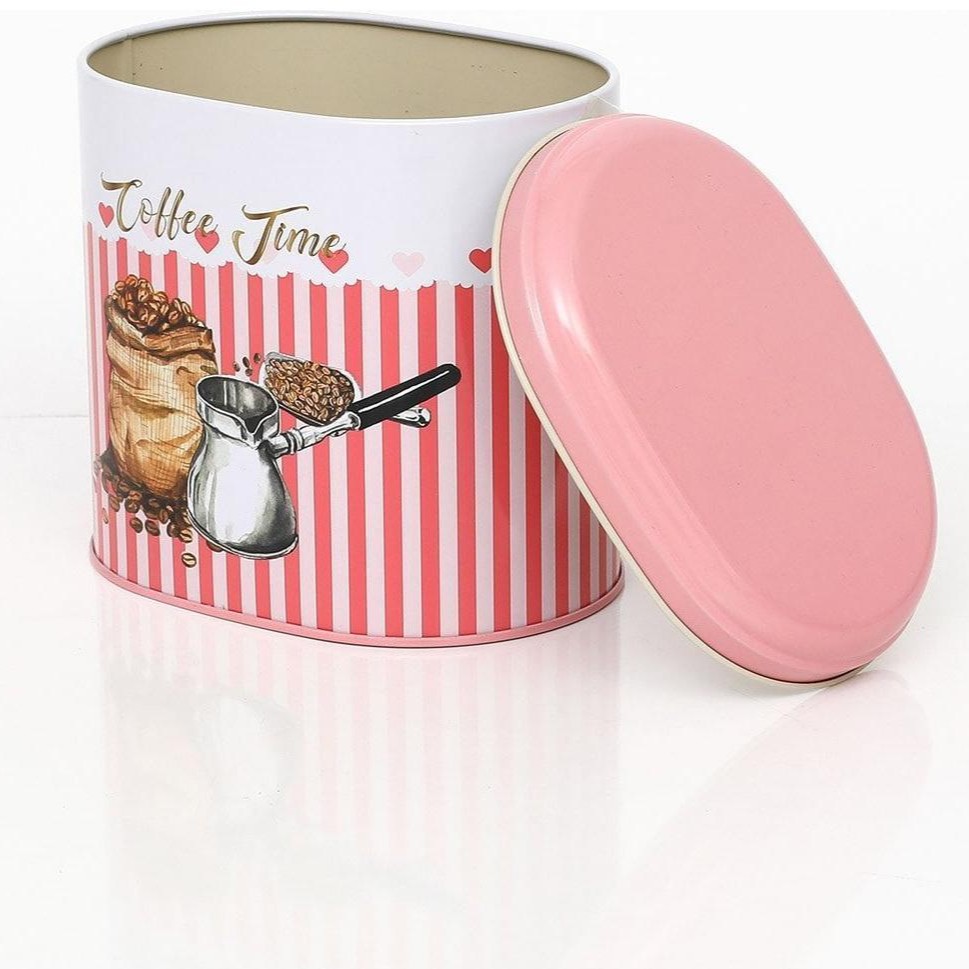 Oval Metal Tin – 140 x 120 x 130 mm (1.4L)  Coffee beans Pink Line Background 
