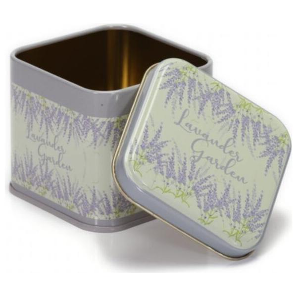 90x90x80 mm Square Tin Box  0.6 L  Slip Lid Lavander Garden