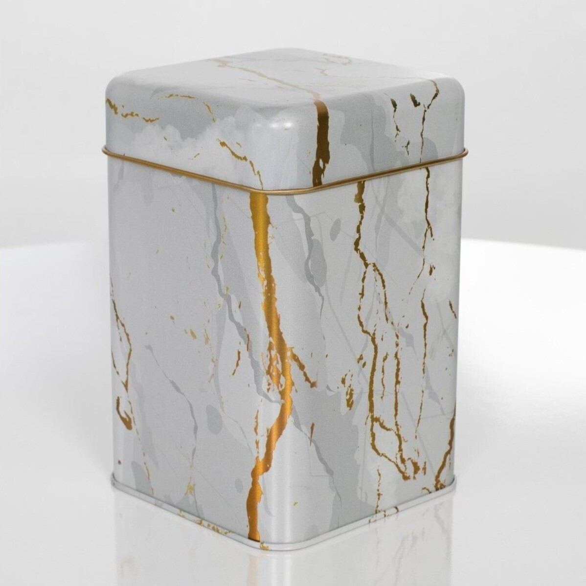 105x105x160 mm Square Tin Box  1.7 L  Slip Lid Marble White