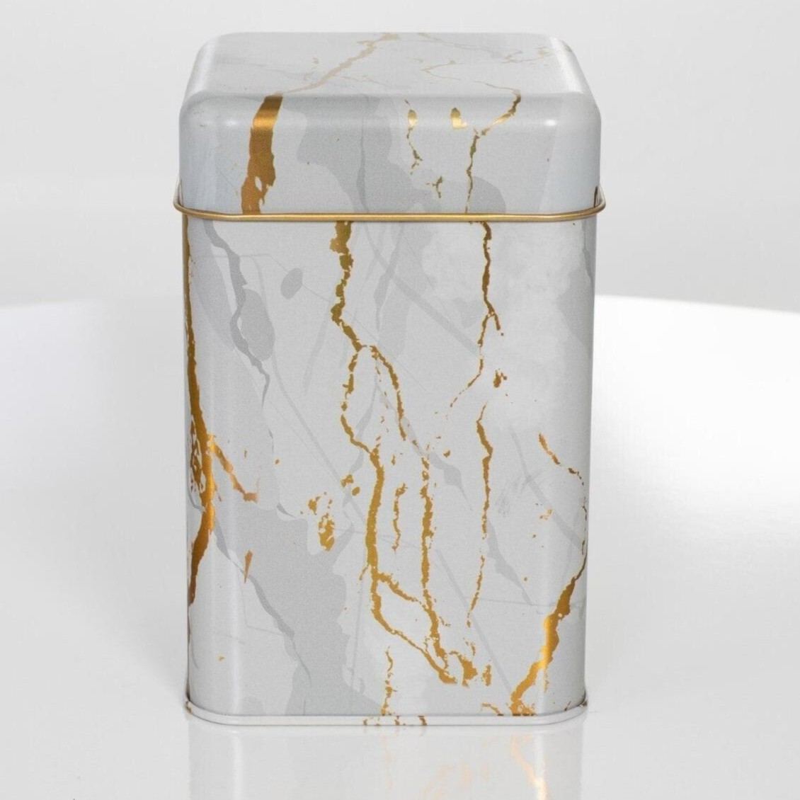 105x105x160 mm Square Tin Box  1.7 L  Slip Lid Marble White