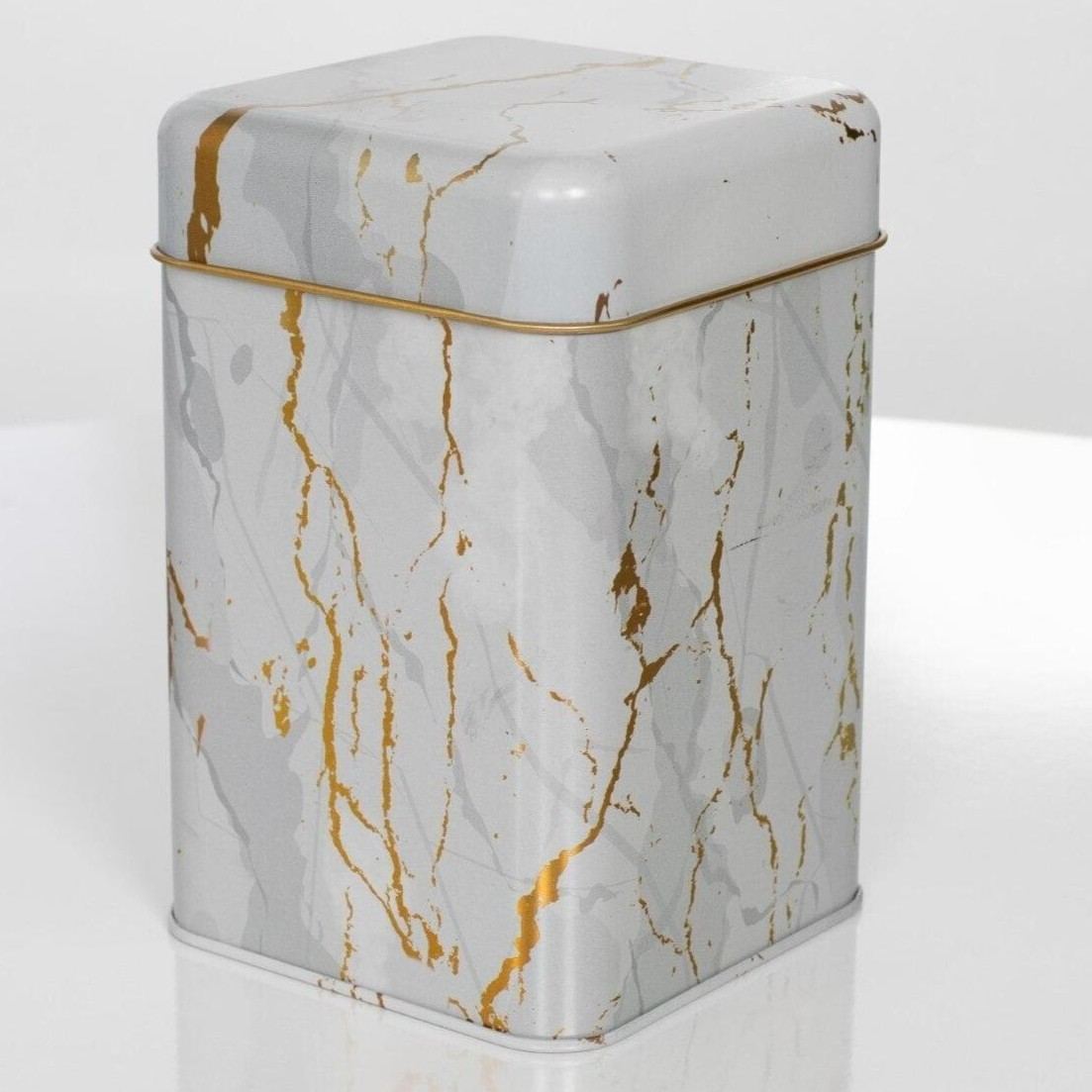 105x105x160 mm Square Tin Box  1.7 L  Slip Lid Marble White