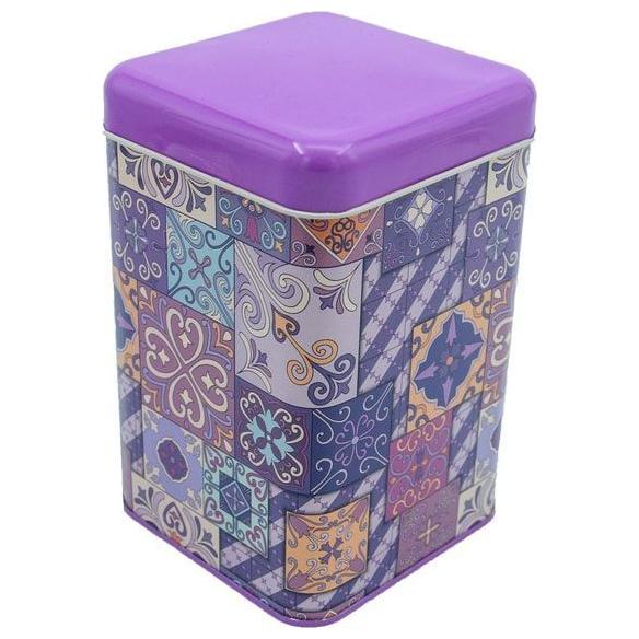 105x105x160 mm Square Tin Box  1.7 L  Slip Lid Purple Plaid Flat Purple