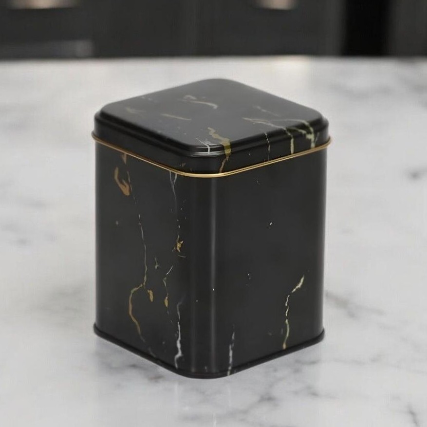 105x105x160 mm Square Tin Box  1.7 L  Slip Lid Marble Black