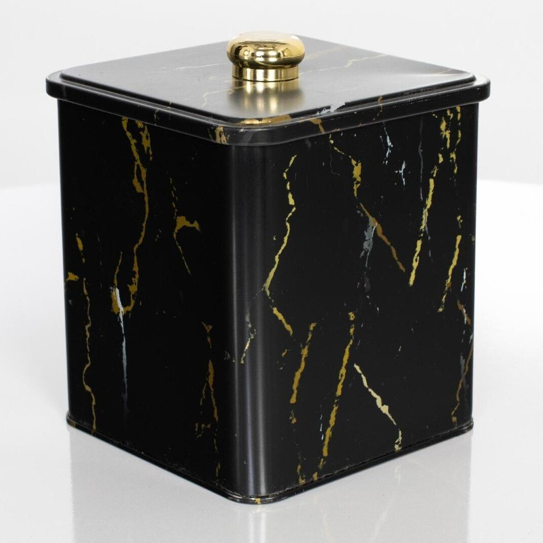 120x120x137 mm Square metal box  1.8L Knob Handle Marble Black