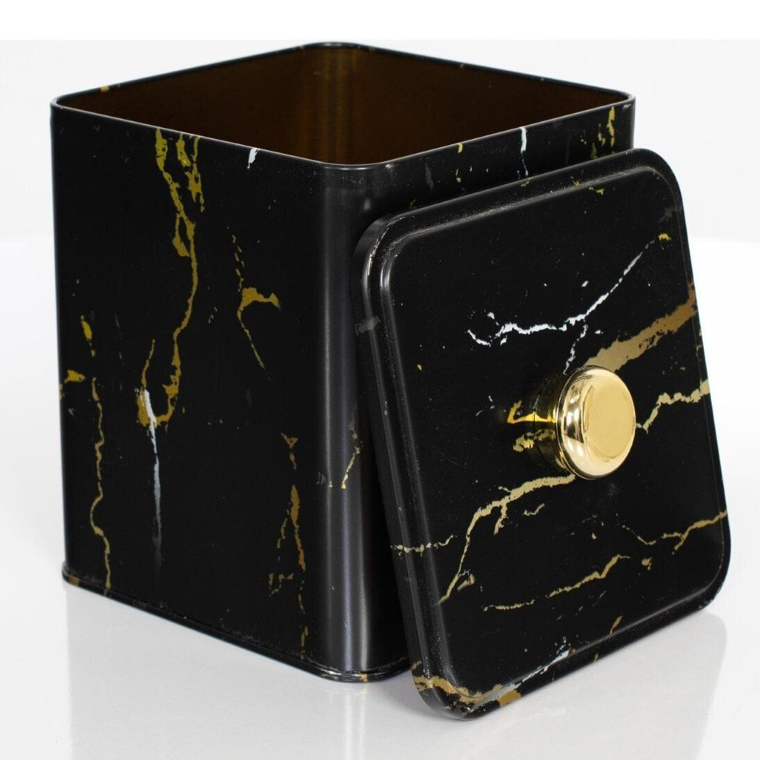 120x120x137 mm Square metal box  1.8L Knob Handle Marble Black