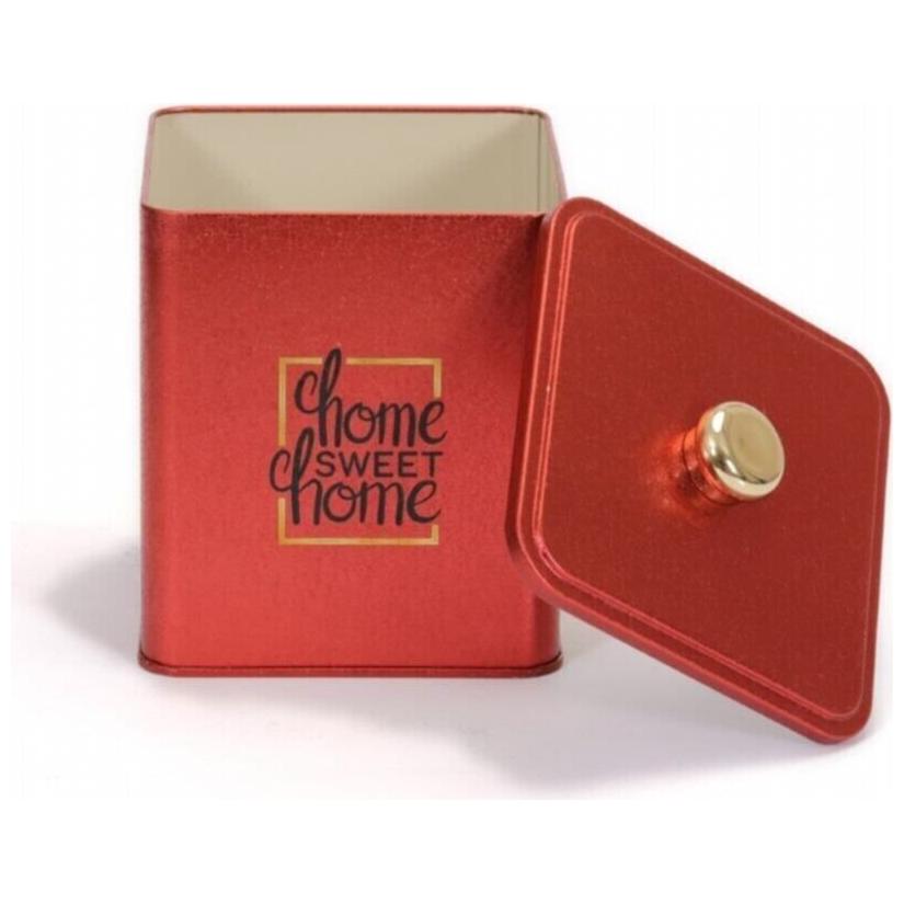 120x120x137 mm Square metal box  1.8L Knob Handle Red Country